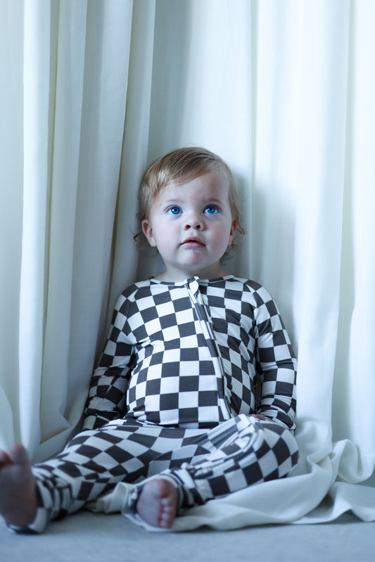 Bamboo Zip Pajamas | Neutral Checks
