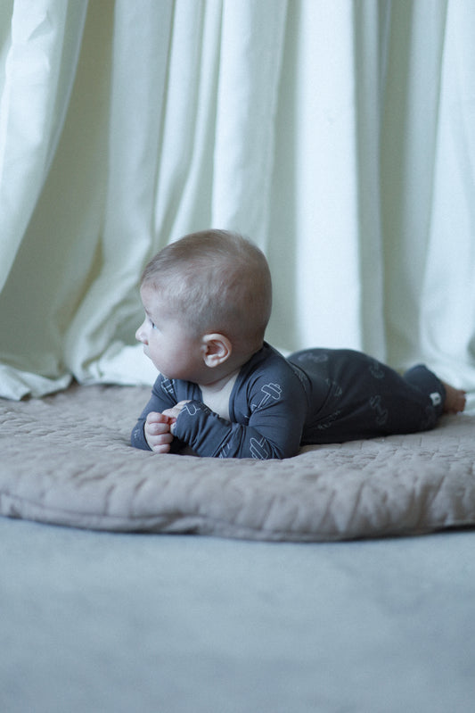 Bamboo Zip Pajamas | Charcoal Arm Day