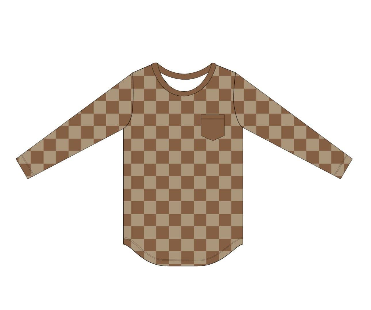 Chocolate & Tan Checkered Pocket Long Sleeve