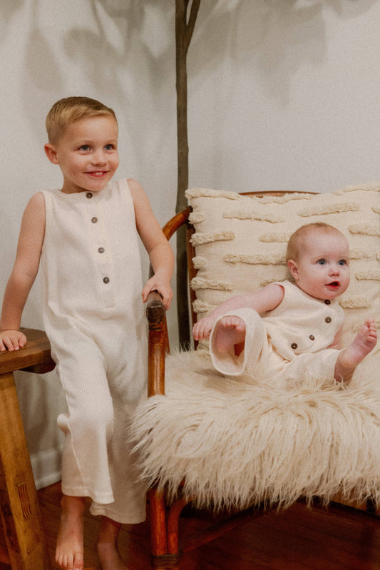 Waffle Jumpsuit in Cream
